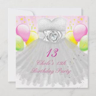 Invitation Fête d'anniversaire pour filles 13 ans adolescente