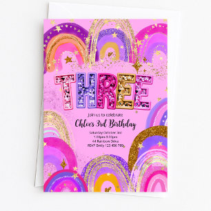 Invitation Fête d'anniversaire pour filles de 3 ans