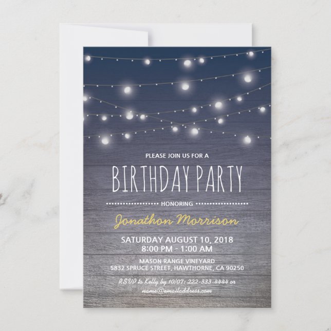 Invitation Fête d'anniversaire pour homme bleu rustique (Devant)