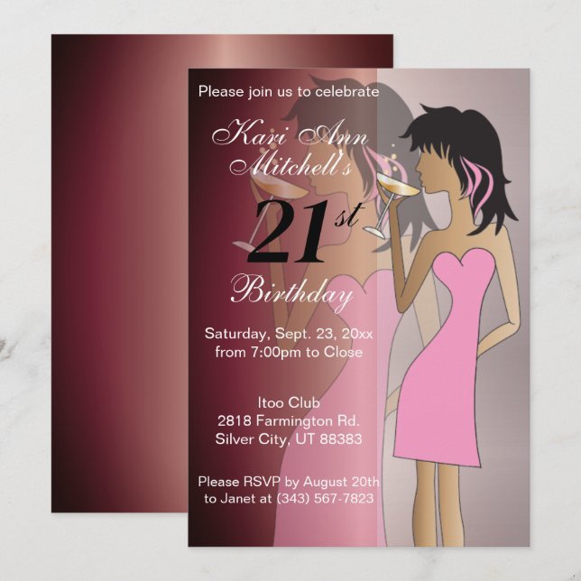 Invitation Fête d'anniversaire pour les 21 ans (Devant / Derrière)