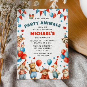 Invitation Fête d'anniversaire pour les enfants du zoo : tous