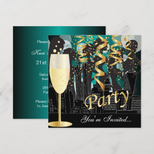 Invitation Fête d'anniversaire pour les filles Turquoise mét