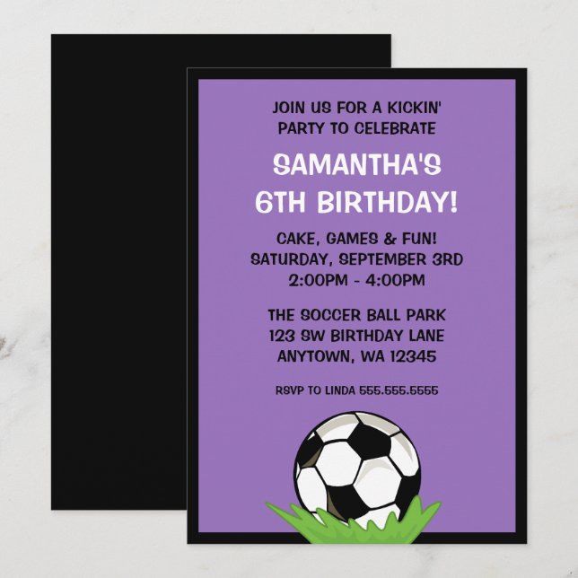 Invitation Fête d'anniversaire pourpre de fille de ballon de (Devant / Derrière)