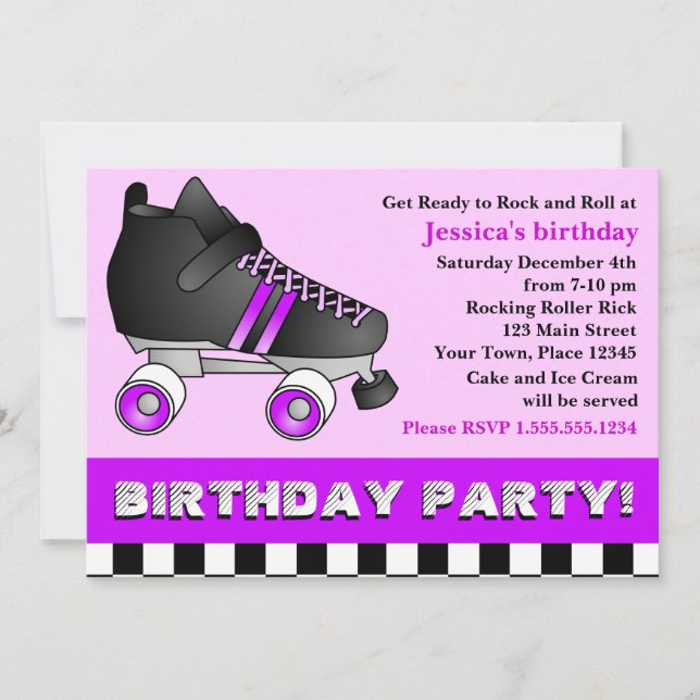 Invitation Fête d'anniversaire pourpre de patin de rouleau (Devant)