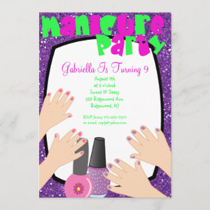 Invitation Fête d'anniversaire pourpre de spa de manucure de