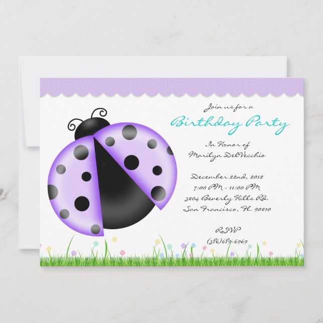 Invitation Fête d'anniversaire pourpre et bleue douce (Devant)
