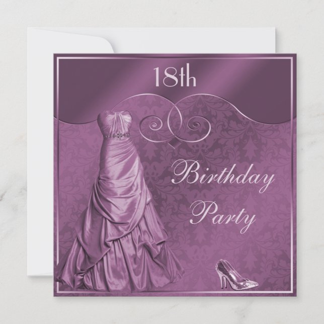 Invitation Fête d'anniversaire pourpre fascinante de robe de (Devant)