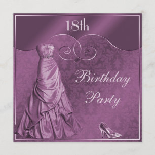 Invitation Fête d'anniversaire pourpre fascinante de robe de
