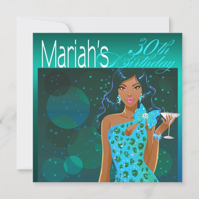 Invitation Fête d'anniversaire Pretty Lady Cocktail en sarcel (Devant)