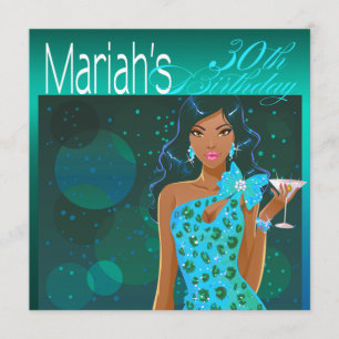 Invitation Fête d'anniversaire Pretty Lady Cocktail sarcelle/