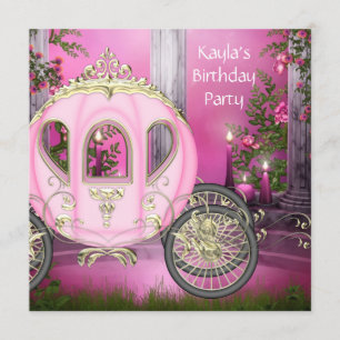 Invitation Fête d'anniversaire Princesse Rose Carrosse