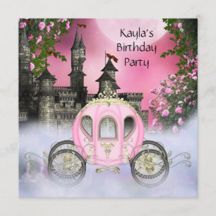 Invitation Fête d'anniversaire Princesse Roses Roses Carrosse