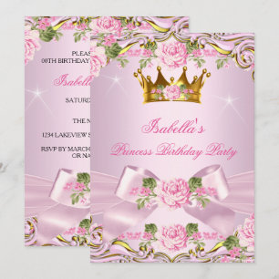 Invitation Fête d'anniversaire Princesse Roses Roses Fuschia 