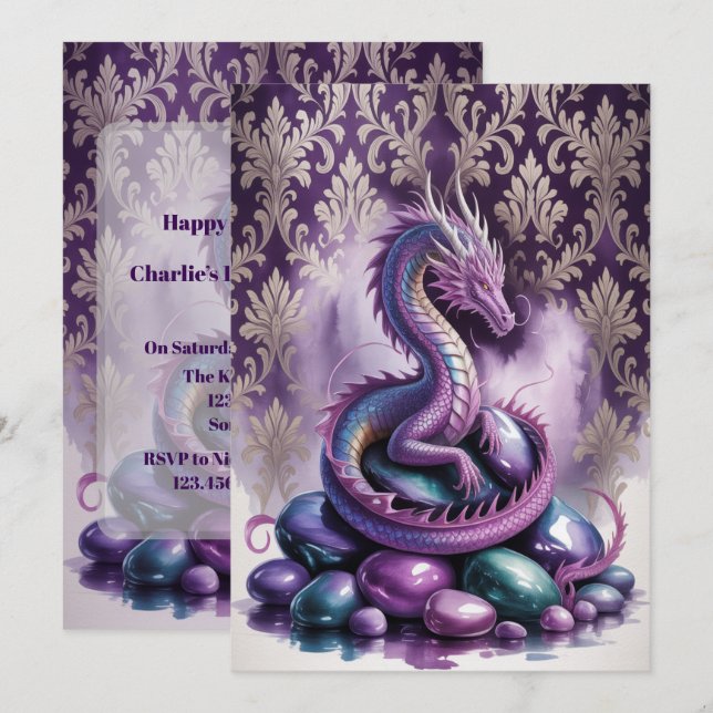 Invitation Fête d'anniversaire Purple Gothic Dragon (Devant / Derrière)