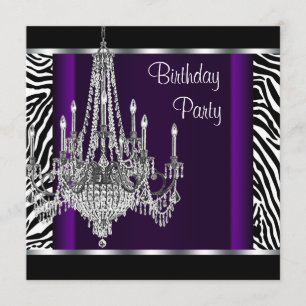 Invitation Fête d'anniversaire Purple Zebra Lustre