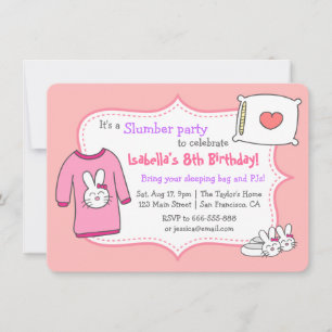 Invitation Fête d'anniversaire Pyjama des Filles, Soirée Pyja