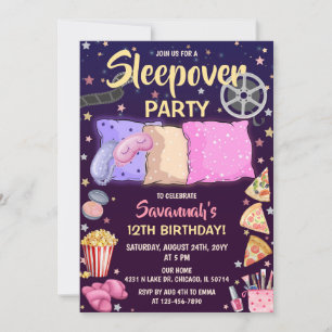Invitation Fête d'anniversaire Pyjama Party pour filles