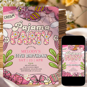 Invitation Fête d'anniversaire pyjama Rose Daisy