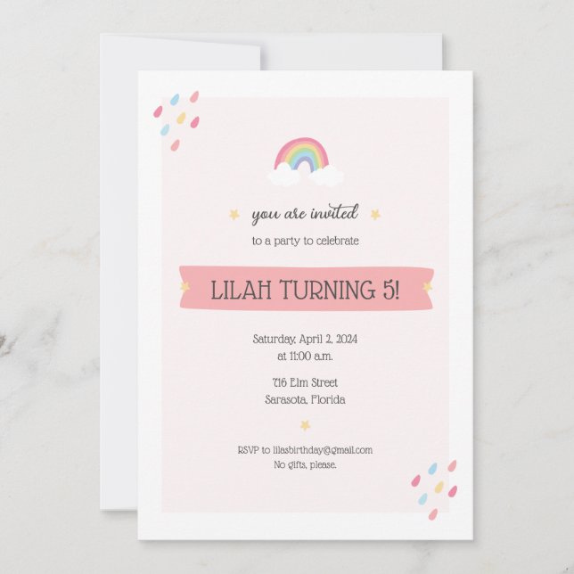 Invitation Fête d'anniversaire Rainbow (Devant)