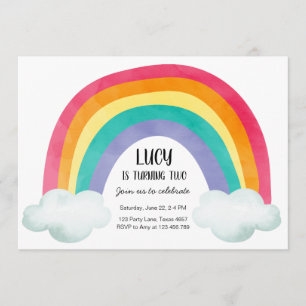Invitation Fête d'anniversaire Rainbow Nuds Watercolor Girl