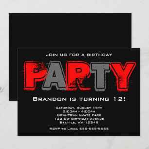 Invitation Fête d'anniversaire Red and Grey Grunge