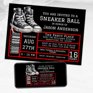 Invitation Fête d'anniversaire Red Black Sneaker Ball