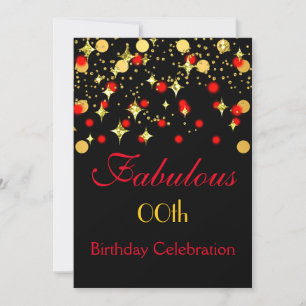 Invitation Fête d'anniversaire Red Gold Shimmer Lights