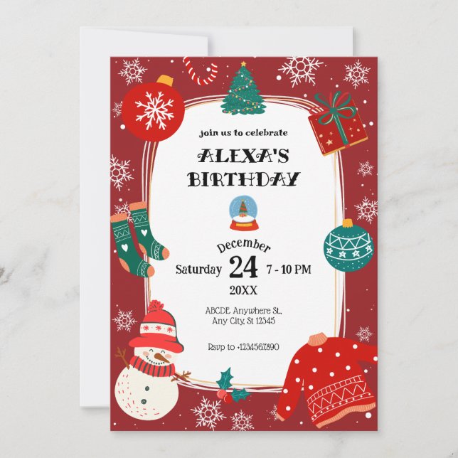 Invitation Fête d'anniversaire Red green noël merveilleux (Devant)