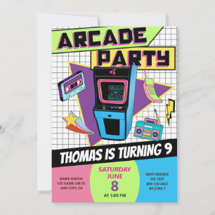 Invitation Fête d'anniversaire Retro Arcade de jeux vidéo Gam