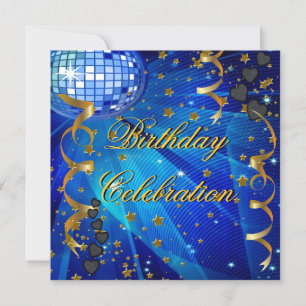 Invitation Fête d'anniversaire Retro Blue Disco Ball
