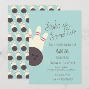 Invitation Fête d'anniversaire rétro bowling sarcelle