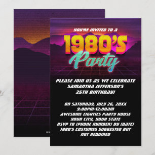 Invitation Fête d'anniversaire Rétro Coucher de Soleil 80s an