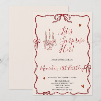 Invitation Fête d'anniversaire rétro fantaisiste rouge et ros