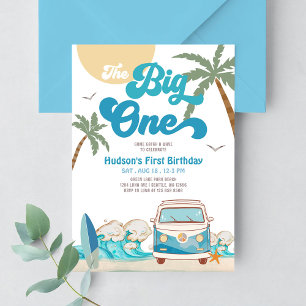 Invitation Fête d'anniversaire rétro garçon Big One Surfing 1