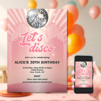 Invitation Fête d'anniversaire Rétro Groovy 70 Let's Disco