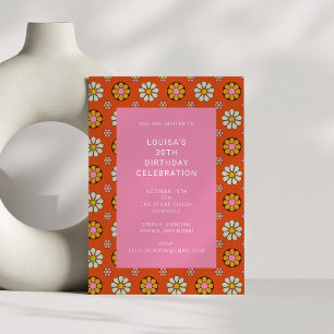 Invitation Fête d'anniversaire rétro groovy rose orange 30 an