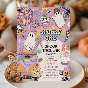 Invitation Fête d'anniversaire rétro Halloween 1 an Spooky On