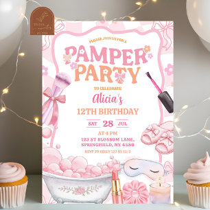 Invitation Fête d'anniversaire rétro pastel rose de spa et de
