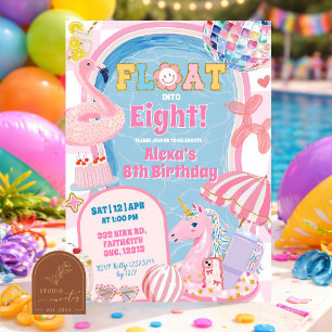 Invitation Fête d'anniversaire rétro prépa Fille Flotte dans