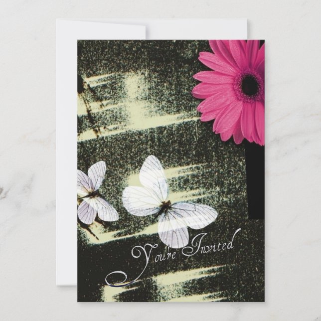 Invitation Fête d'anniversaire rêve papillon Marguerite Gerbe (Devant)