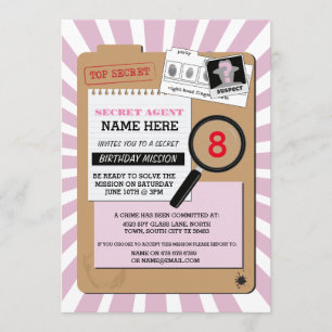 INVITATION FÊTE D'ANNIVERSAIRE RÉVÉLATRICE D'ESPION DE CRIME