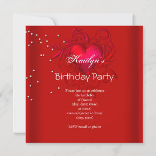 Invitation Fête d'anniversaire Riche Coeur rouge