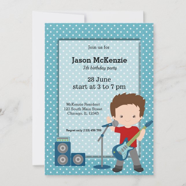 Invitation Fête d'anniversaire Rock Star (Devant)