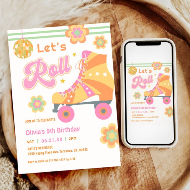 Invitation Fête d'anniversaire Roll Girl Roller Skating (Créateur téléchargé)