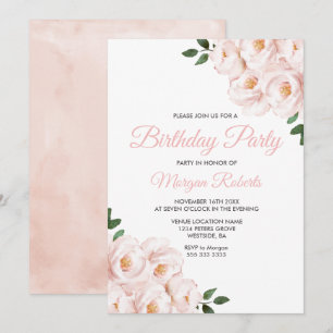 Invitation Fête d'anniversaire romantique Rose rose pâle