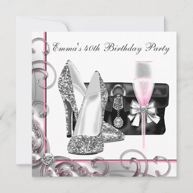 Invitation Fête d'anniversaire rose (Devant)