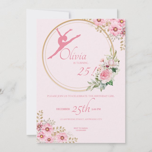 Invitation Fête d'anniversaire rose Ballerina (Devant)