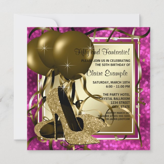 Invitation Fête d'anniversaire rose chaud des femmes talons h (Devant)