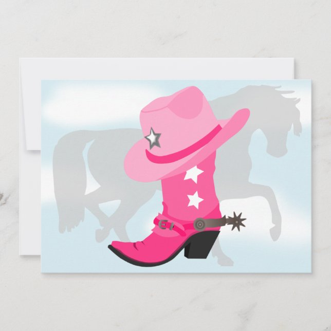 Invitation Fête d'anniversaire rose de botte, de casquette et (Devant)