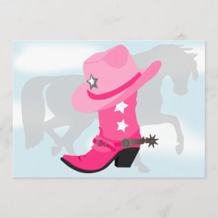 Invitation Fête d'anniversaire rose de botte, de casquette et